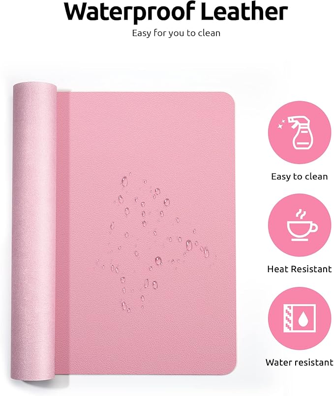 YSAGi Leather Desk Protector, Office Mat, Large Mouse Mat, Non-Slip PU Leather Blotter, Laptop Desk Mat, Waterproof Writing Pad for Office and Home (Pink, 35.4" x 17")