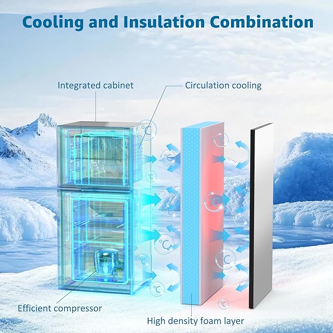 4.9 Cu. Ft. Mini Fridge with Freezer, Compact Refrigerator with Adjustable 7-Level Thermostat, Double-Door Fridge for RV, Kitchen, Office, Silver