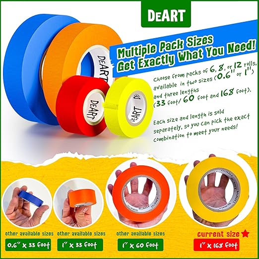 DEART Colored Masking Painters Labeling Tape Masking Tape 1 inch Color Painter Tapes for Arts & Crafts Labeling or Coding, Kids Art Supplies Color Tape Rolls, Colorful Craft Tapes