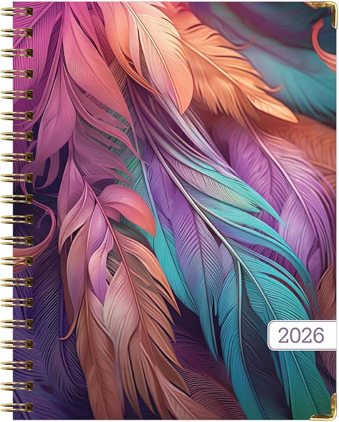 HARDCOVER 2026 Planner, 8.5"x11": 14 Months (November 2025 - December 2026), Daily Weekly Monthly Planner, Yearly Agenda, Bookmark, Pocket Folder and Sticky Note Set (Pastel Peacock)