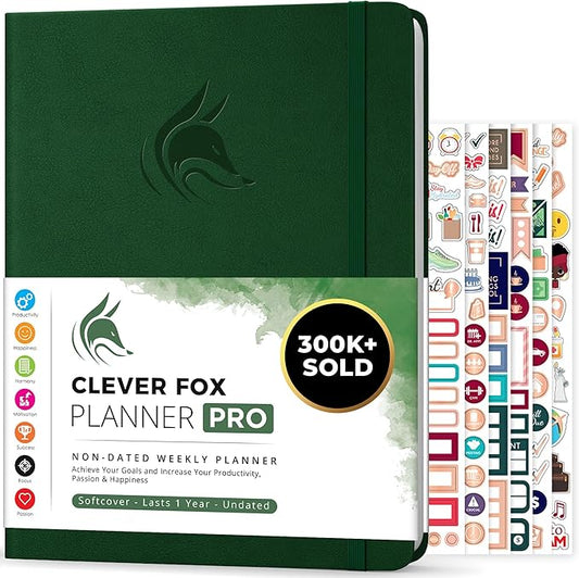 Clever Fox Planner PRO – Weekly & Monthly Life Planner to Increase Productivity, Time Management and Hit Your Goals, 8.5x11″ (Forest Green)