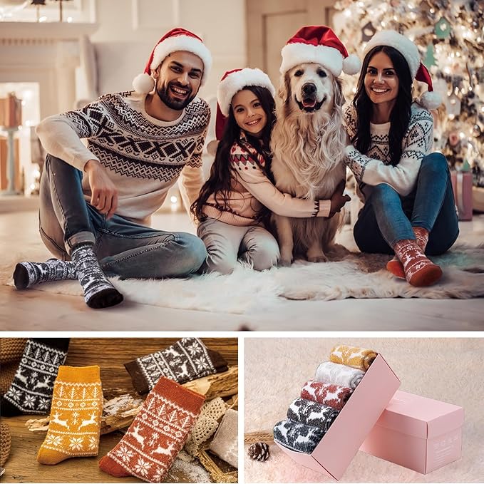 SISOSOCK 5 Pairs Fuzzy Soft Cozy Fluffy Socks for Women, Casual Warm Sleep Comfy Socks, Thick Winter Plush Gifts for Women