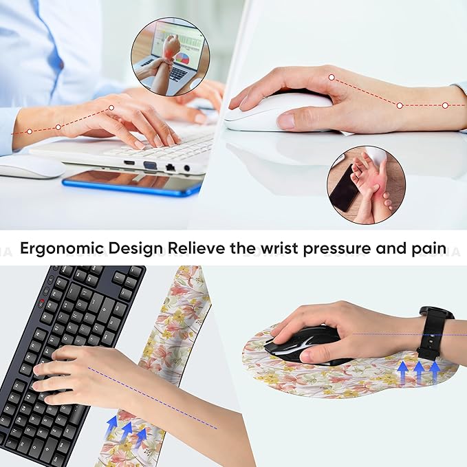 RICHEN Wrist Rest Support for Mouse Pad&Keyboard Set, 3-in-1 Computer Mousepad,Keyboard Wrist Rest and Coaster Set, Non-Slip Keyboard Wrist Rest and Mouse Pad Set Ergonomic Design (YKMWR-63)