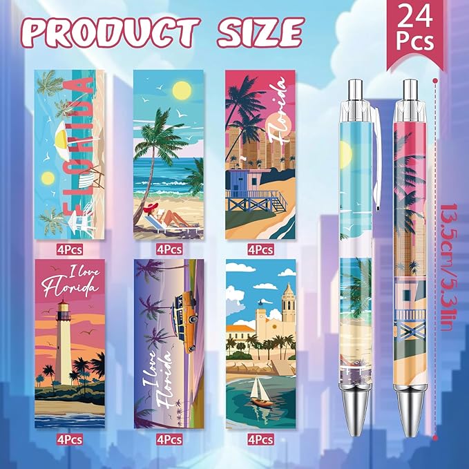 Florida Travel Ballpoint Pens - 24 Pcs Florida Souvenirs Gifts American City Travel Pens Set Retractable Smooth Ball Point Pen USA Souvenirs Gift for Office School Stationery Traveler Supplies