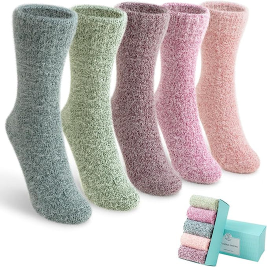 5 Pairs Fuzzy Soft Cozy Comfortable Socks for Women, Casual Sleep Comfy Socks, Perfect Warm Winter Gifts for Women