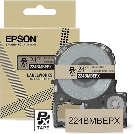 Epson LABELWORKS 224BMBEPX Genuine PET (Polyester) Tape Cartridge - Black on Matte Beige Designer Craft Label Maker Tape - 1" (24MM) Wide, 26'