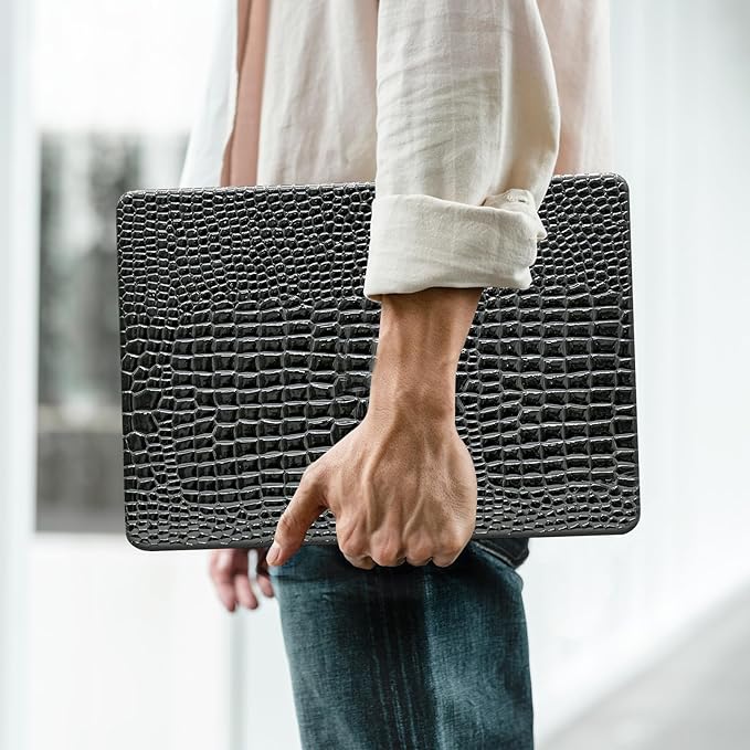 Crocodile Case for MacBook Air 13 inch M4 M3 M2 2025-2022 A3240 A3113 A2681,for Mac Air M4 Crocodile Textured Alligator Skin Print Leather Glossy Hardshell&Keyboard Cover for Mac Air 13.6,Black
