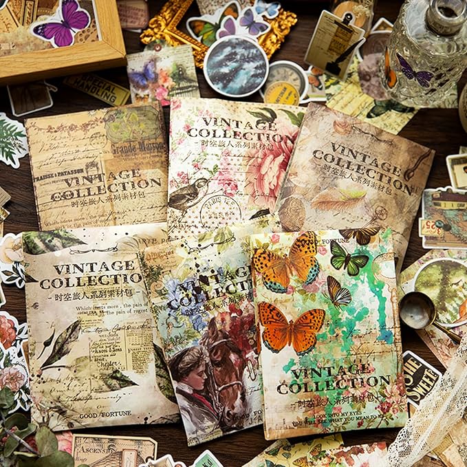 200PCS Vintage Scrapbooking Supplies Pack, Aesthetic Scrapbook Sticker Paper Art Journaling Kit for Bullet Junk Journals,Planner,Cottagecore Decor Gifts (Multiflora)