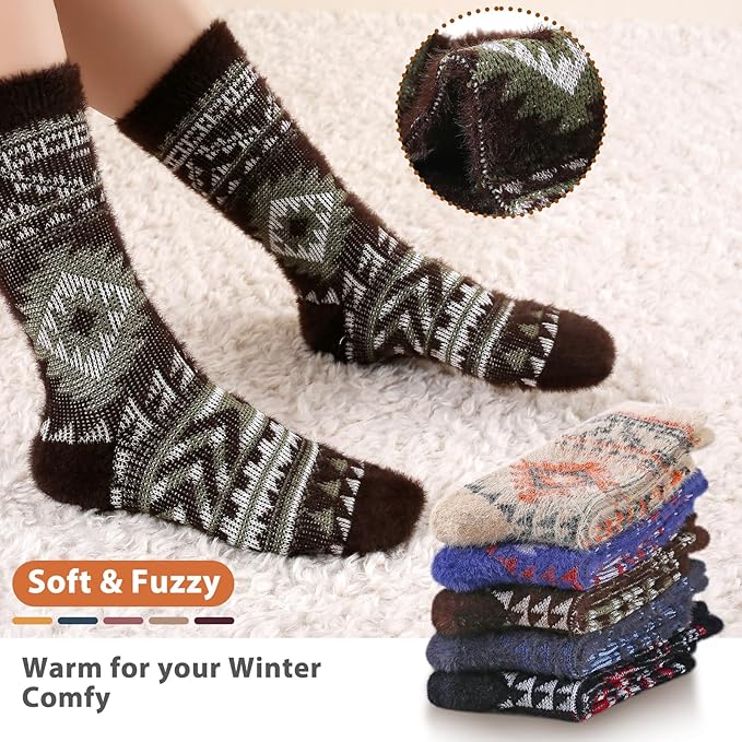 ICEIVY 5 Pair Fuzzy Cozy Socks for Women - Warm Comfy Soft Casual Home Sleep Winter Wool Socks - Gifts for Women