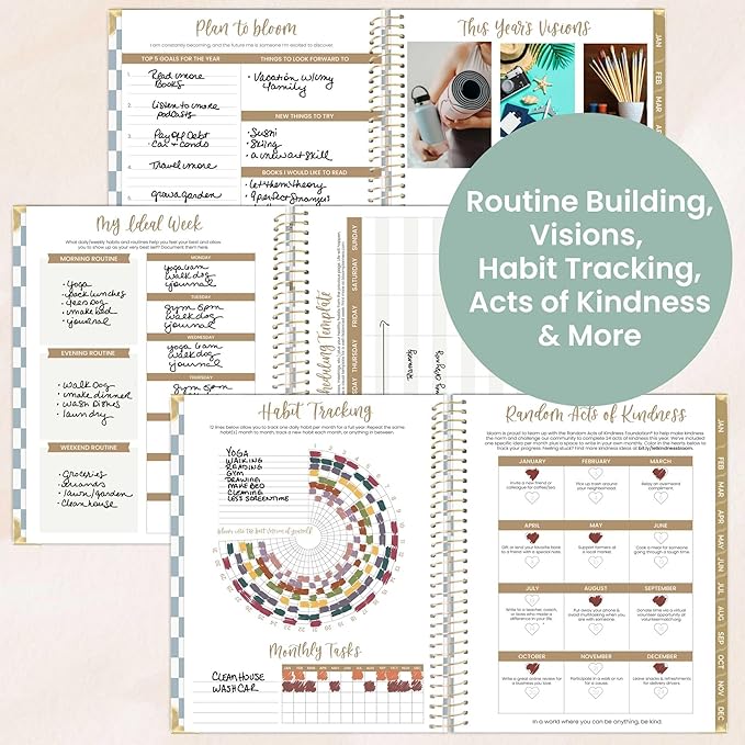 bloom daily planners HARDCOVER 2026 Planner (January to December) - 8.5” x 11” Weekly & Monthly Dated Agenda Organizer Book with Stickers & Tabs - Checkered