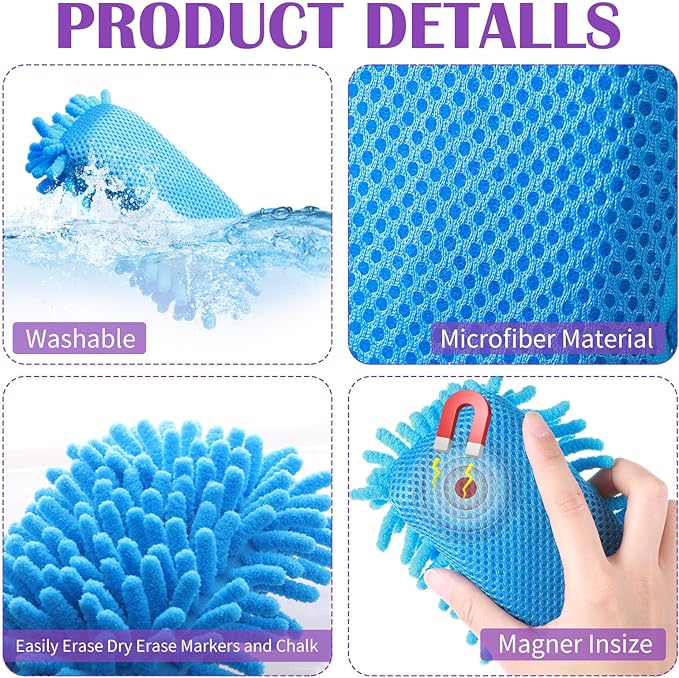 Sherr 30 Pcs Microfiber Shag Dry Erasers Bulk Magnetic Whiteboard Eraser Washable Colorful Chalk Board Eraser Markers Chalk Home School Classroom Office Supplies(Vivid Color)