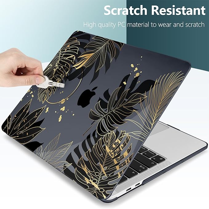 TWOLSKOO Compatible with MacBook Pro 13 inch Case 2023-2016 A2338 M2/M1 A2251 A2289 A2159 A1989 A1706, Plastic Hard Shell Cover & Keyboard Skin & Screen Protector - Golden Tropical Leaf