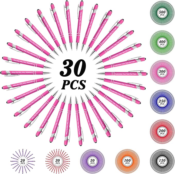 Max 500 Pcs Personalized Pens Bulk, Custom Pens with Free Engraving, Customized Stylus Tip Ballpoint Pen with Your Name Massage Text for School Office Business Graduation Anniversaries-30 Packs
