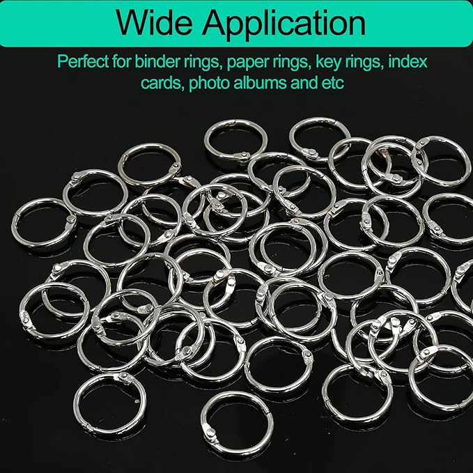 Luomorgo 50 Pcs 3/4 Inch Binder Rings, Nickel Plated Metal Book Rings Silver Paper Rings, Heavy Duty Loose Leaf Binder Rings, Index Cards Rings, Key Rings for Office, Home, School