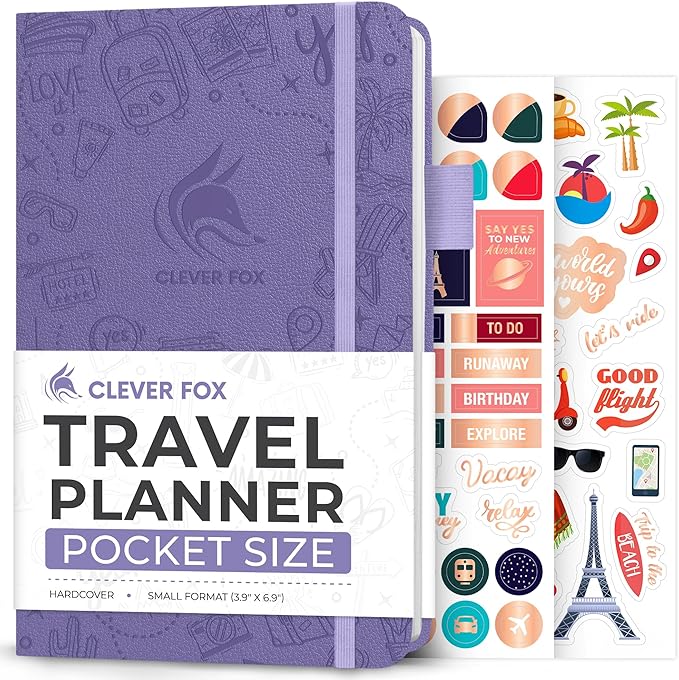 Clever Fox Travel Journal Pocket – Vacation & Road Trip Itinerary Planner Organizer & Traveling Memory Diary – Small Traveler Notebook (Lavender)
