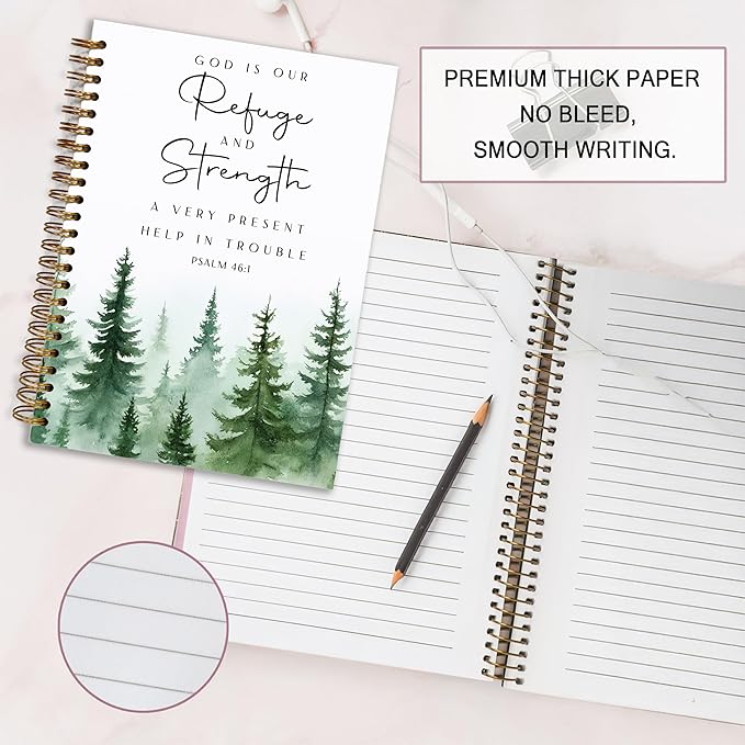 YOU FOUND ME Bible Journal, A5 Spiral Christian Bible Journal with Pink Cherry Notebook, God is Our Refuge and Strength, Bible Verse Gift for Women Birthday Christmas, Sunday School, Office Supplies