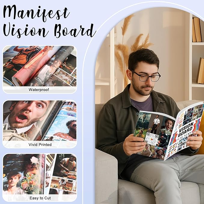 EggSun Vision Board Supplies with 1200+ Images & Quotes Collage Magazine Book, Wall Clip Art Scrapbook Journal Kit for Vision Board Making Beginners Women Men Teen Boy Girls Coquette Room Decors (Men)