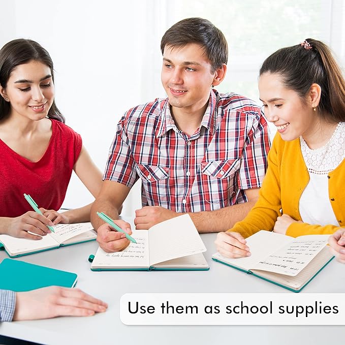 feela 8 Pack Notebooks Journals Bulk, Hardcover Notebook Classic Ruled Lined Journals with Pen Holder for Women Girls School Business Supplies, with 8 Black Pens, 120 GSM, 5.1”x8.3”, A5, Emerald