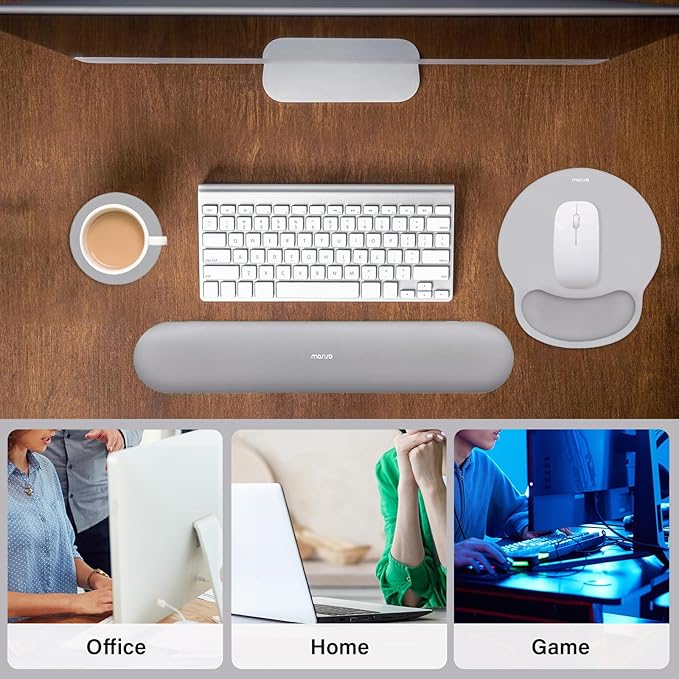MOSISO Wrist Rest Support for Mouse Pad&Keyboard Set, Circle Curved Ergonomic Mousepad&Coaster Non-Slip Base Home/Office Pain Relief&Easy Typing Pad with Soft Cloth&Silicone Lining, Gray