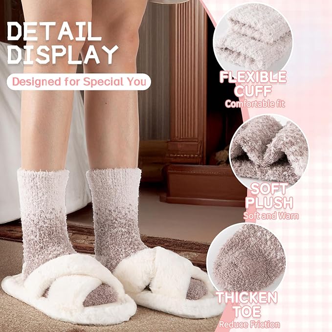 COOPLUS Fuzzy Socks for Women Warm Fluffy Cozy Winter Soft Home Slipper Socks (5 Pairs)