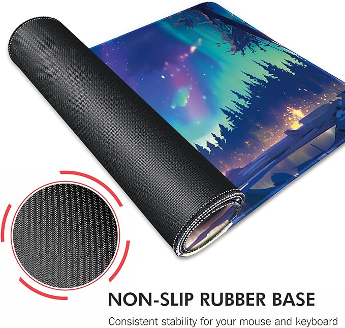 Galdas Gaming Mouse Pad XXL XL Large Long Extended Big Mousepad Non-Slip Rubber Keyboard Mouse Pad with Stitched Edges for Laptop Home Office (31.5x11.8x0.08 Inch) … (Aurora)