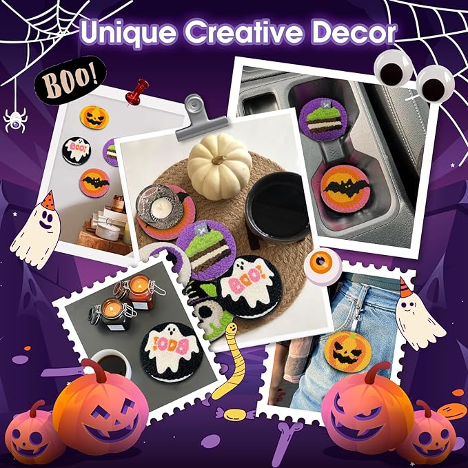 yuegool 6PCS Enchanted Oddities Punch Needle Coasters Kit – Easy DIY Embroidery Kit for Beginners, Adults & Kids | Includes Patterns, Tools, Yarns, Hoop, Instructions, Coaster Holder