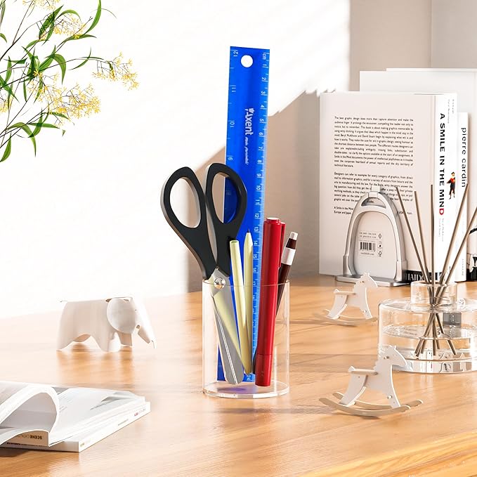 Clear Acrylic Pen Holder Round Shape, Desktop Pencil Cup Holder, Countertop Stationery Organizer for Office Desk Accessory