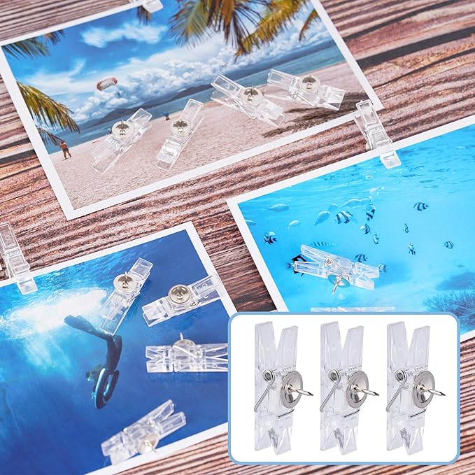 60 Pcs Push Pin Clips Decorative Push Pins with Clips Bulletin Board Clips Cork Board Pushpins Clear Craft Paper Clips Pushpins Thumb Tacks for Arts Cubicle Panel Wall Fabric Panels Offices Projects