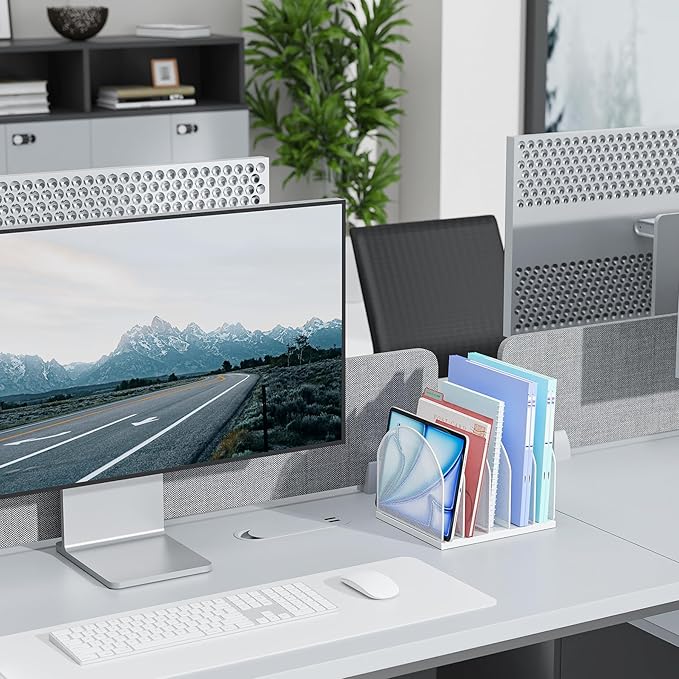 gianotter Desktop File Organizer, Desk Organizer with 5 Compartments, Paper Organizer for Desk, Workspace Organizers for Office Supplies (White)