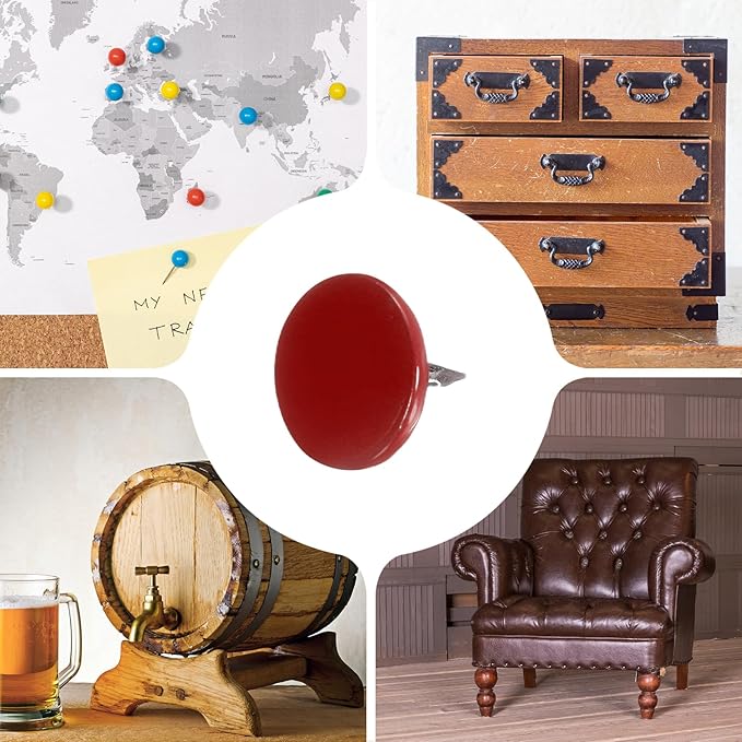 uxcell 100Pcs Upholstery Tacks, 11mmx10mm Flat Head Thumb Tack Decorative Furniture Nails Push Pins for Furniture Sofa Headboards, Red