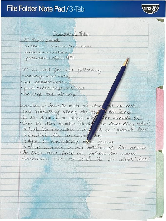 Find It File Folder Notepad - Pack of 12-9.5 x 12.5 Inch Notebook Organizer Folders for Filing, Document, and Clipboard Organization - Watercolor