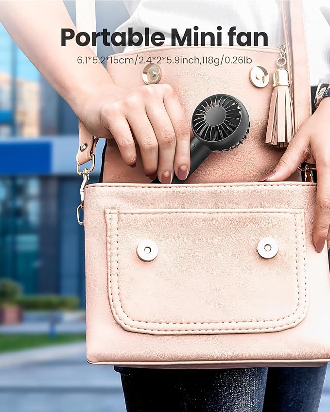 Gaiatop Mini Portable Fan, Small and Powerful, Cute Design 3 Speed Personal Handheld fan and Desktop with Base, Lightweight USB Rechargeable for Travel Lash Makeup Girl Women Summer Gift Black