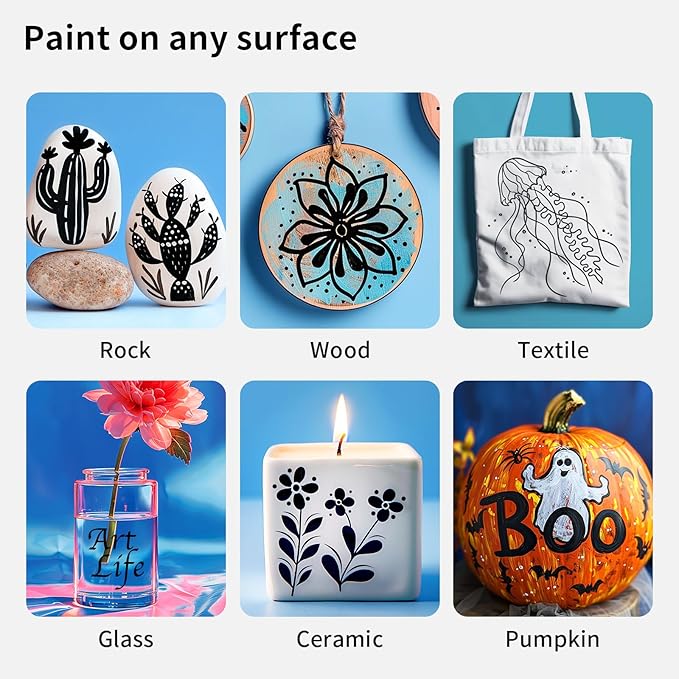 NAWOD 3 Black Acrylic Paint Pens, Acrylic Paint Markers Dual Tip (Dot Tip + Brush Tip), Acrylic Permanent Markers for Rock, Fabric, Canvas, Ceramic, Glass, Wood, Paper, Labeling, Drawing, DIY Crafts