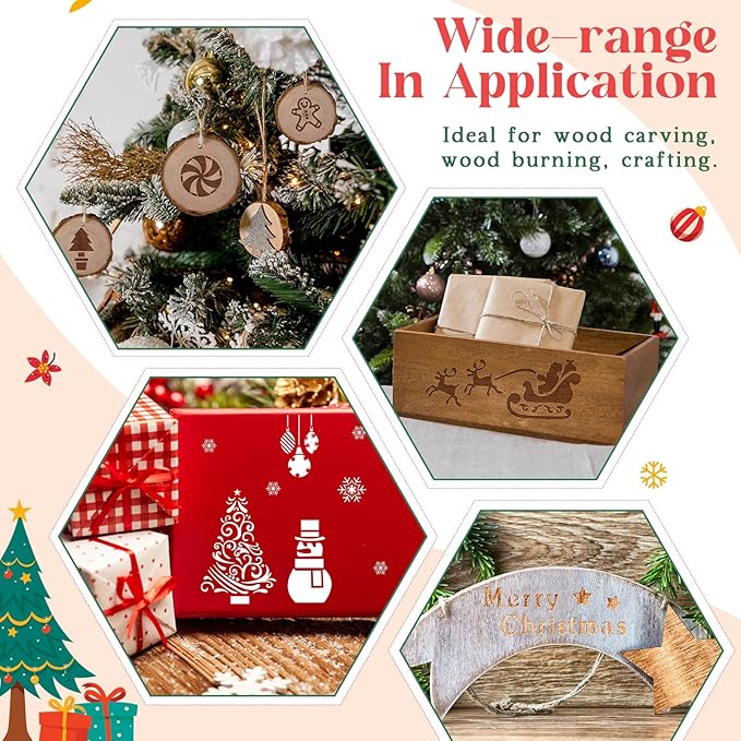 Lewtemi 6 Pcs Christmas Metal Stencils Engraving Stencils for Wood Burning Reusable Wood Burning Templates for Wooden Carving Drawing Engraving Scrapbook Journal Craft Holiday DIY (Christmas Style)