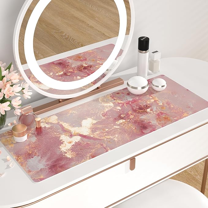 QIYI Large Mouse Pad, Cute Pink Desk Mat for Desktop, Women Girls PU Leather Waterproof Gaming, Rose Gold Marble Computer PC Laptop Protector Writing Pads for School Office Home 31.5" x 11.8"