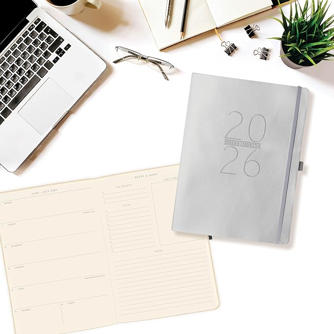 Graphique 2026 Apollo Business Planner | 18 Month Organizer, July 2025 - Dec. 2026 | Weekly & Monthly Spreads | To-Do List & Note Pages | Pen Loop | Vegan Leather | Silver | 8” x 10”