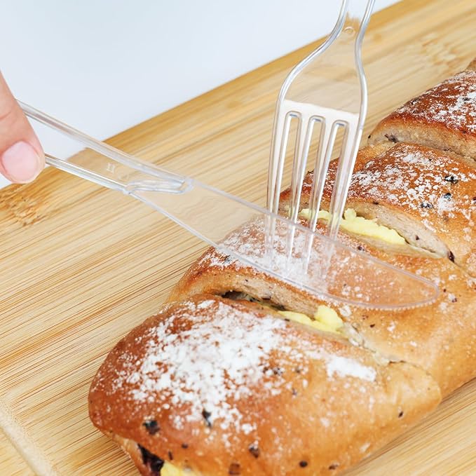 SACATR 100 Count Disposable Plastic Forks,Heavy Duty Plastic Forks, Clear Plastic Silverware, BPA-Free, Heat Resistant, Suitable for Parties, Events and Everyday Use