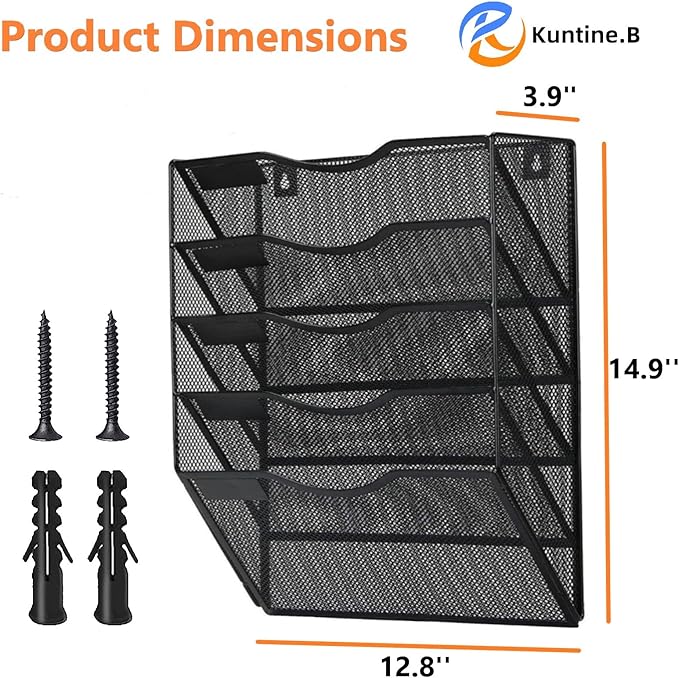 Kuntine.B Wall File Organizer Office Hanging Magazine Holder Wall File Organizer for Office Home (Black, 5 Tier)