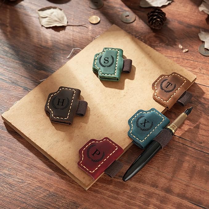 Artlaza Personalized Magnetic Leather Bookmark with Pen Holder - 26 Letters Custom Book Mark with Name Initial Engraved Book Marker for Readers, Book Lovers, Travelers - Gift for Women & Men(Red，X