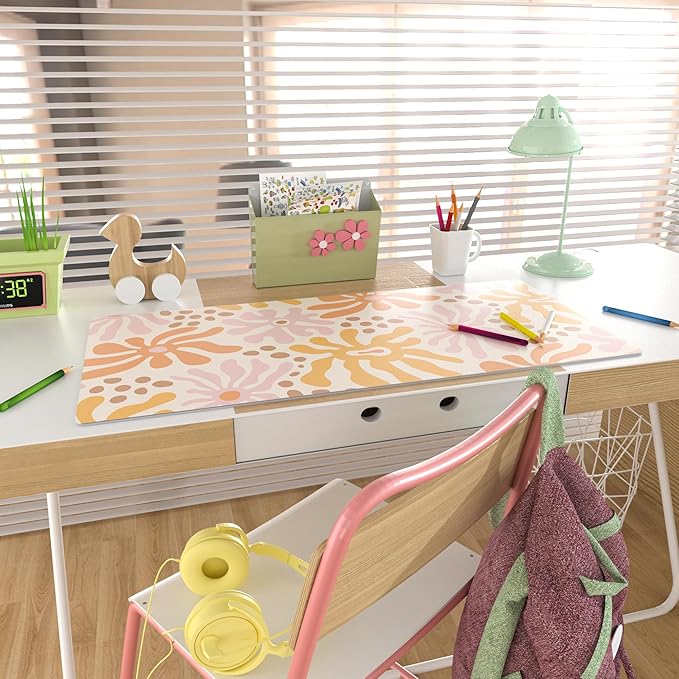 Colorful Star Large Mouse Pad, PU Leather Waterproof Desk Mat, Computer Gaming Mouse Pad, XXL Full Desk Mousepad Non Slip Desk Pad for School Office Home 31.5" x 15.7" - Wavy Flowers