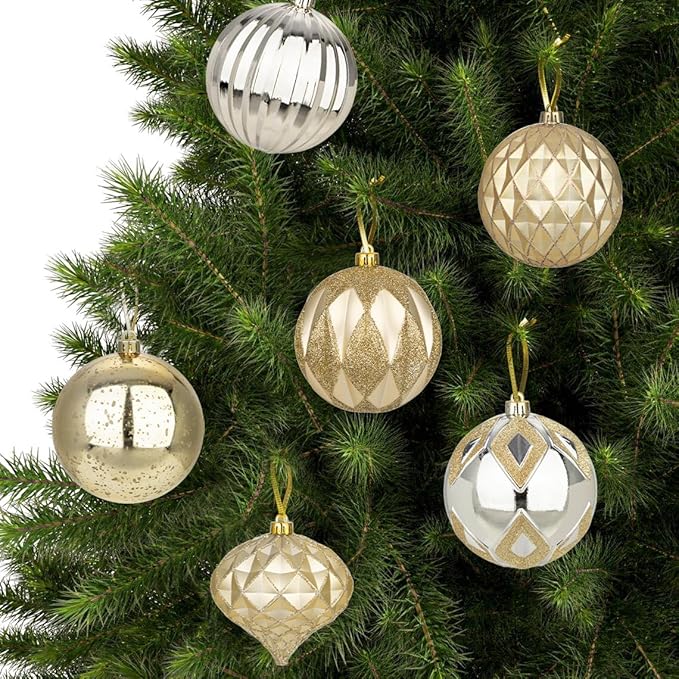 Hollyone 4 Inch Christmas Ball Ornaments 12Pcs Christmas Tree Balls Ornaments Colored Shatterproof Christmas Ornaments for Xmas Tree Decor for Holiday Party Wreath Home Decor (Champagne, 100mm)