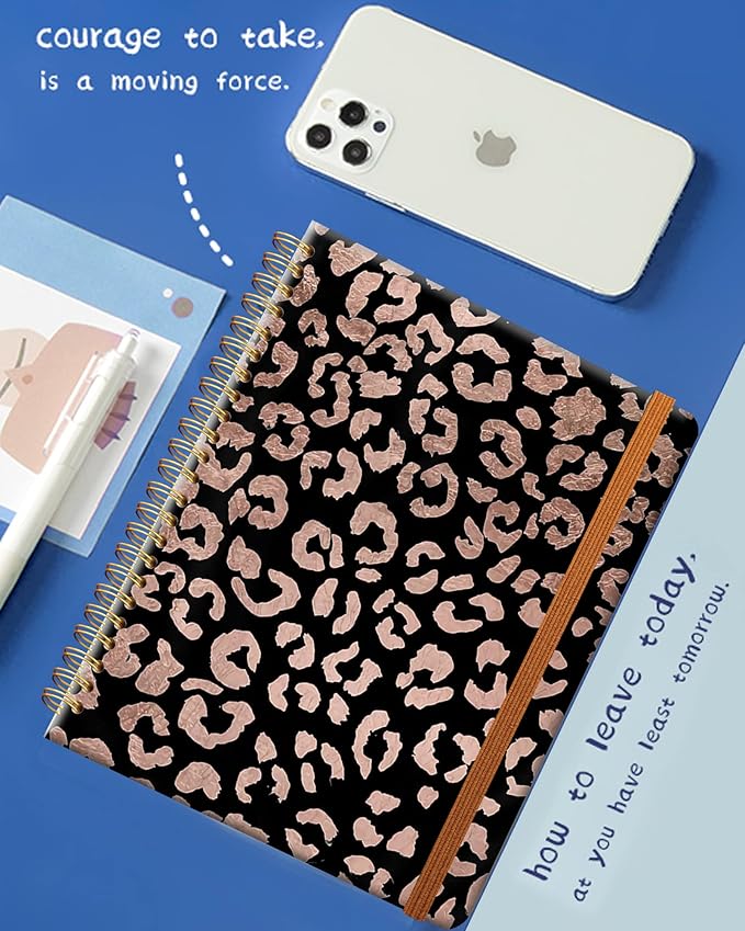 Ruled Spiral Writing Notebook,A5 Hardcover Lined College Journal for Women Lady Girl,Fashion Strong Twin-Wire Binding with Premium Paper,8.4" X 6",Perfect for School,Office,Home Gifts(Rose Gold