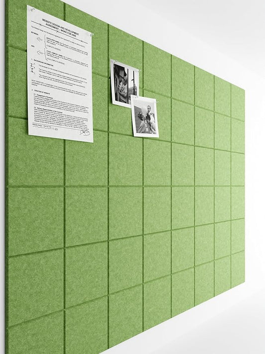 Bumusty Large Cork Board Alternative-47 x35 Felt Bulletin Board Tiles, with 30 Pushpins, 70 Adhesive Tabs, 12-Pack Slat Wall Paneling, Cork Boards for Office Push Pin Board Felt Board-Grass Green