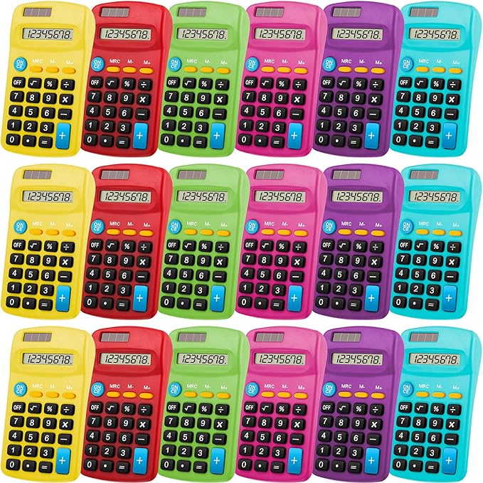 Weewooday 36 Pieces Pocket Size Calculator 8 Digit Basic Solar Battery Dual Power Mini Calculator for Desktop Home Office School Students Kids, 6 Colors