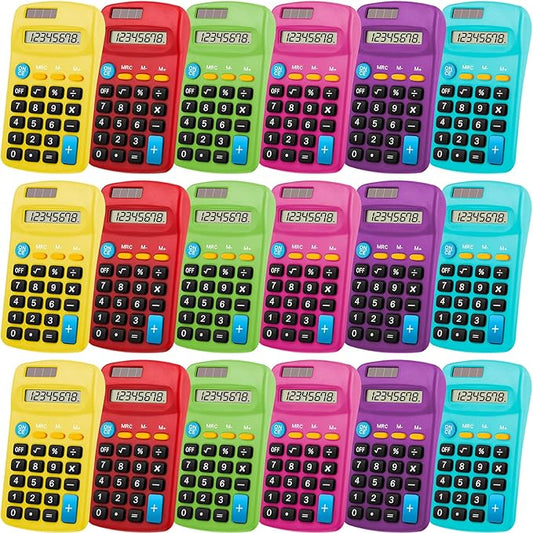 Weewooday 24 Pieces Pocket Size Calculator 8 Digit Basic Solar Battery Dual Power Mini Calculator for Desktop Home Office School Students Kids, 6 Colors