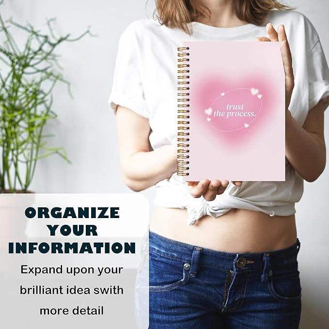 BearCake Preppy Positive Pink Trust the Process Notebook Journal for Women,Y2K Notebook Journal,Aesthetic Spiral Notebook,Hardcover 5.5x8.3