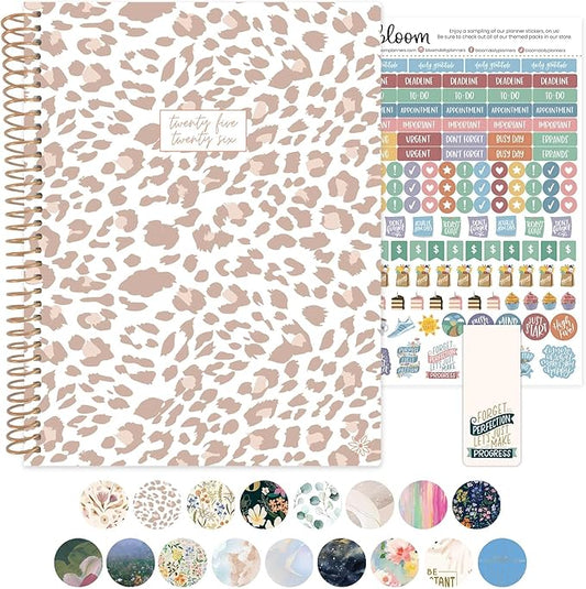bloom daily planners 8.5" x 11" Academic Planner 2025-2026 (July 2025 - July 2026) - Weekly & Monthly Dated Agenda Organizer with Stickers & Tabs - Tan Leopard