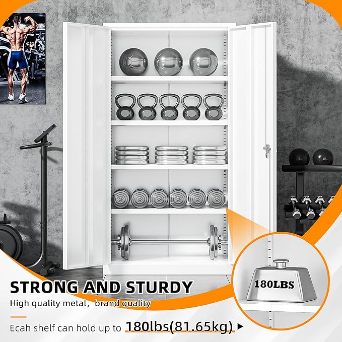 INTERGREAT Metal Storage Cabinet with Doors and Shelves,72" H White Steel Tool Locking Cabinet, Metal Storage Cabinet for Home Office, Warehouse, School