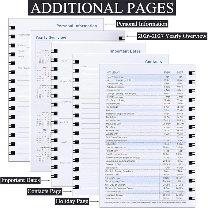 Daily Planner 2026-2027, Weekly and Monthly Planner 2026-2027 Academic Year, January 2026-June 2027 Calendar Planner, 8.2"×5.5", 18 Months, Agenda Book for Teacher, School Student(JAN.2026-JUN.2027 Black)