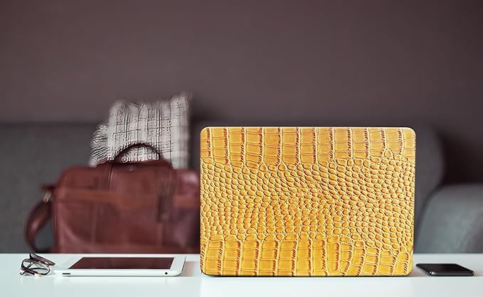 KEROM Compatible with Crocodile MacBook Air 13 Inch Case 2025-2022 M4 M3 M2 A3240 A3113 A2681, Textured Elegant Luxury Aligator Skin Snakeskin PU Leather Hardshell Case & Keyboard Cover, Yellow